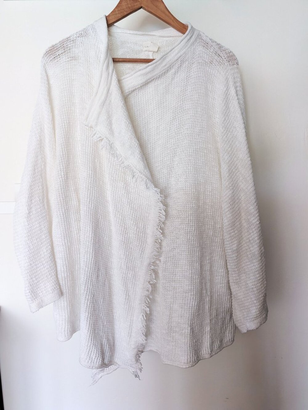 Nordstrom Caslon Cotton Blend Lightweight Ivory Cream Open Cardigan Women's L
